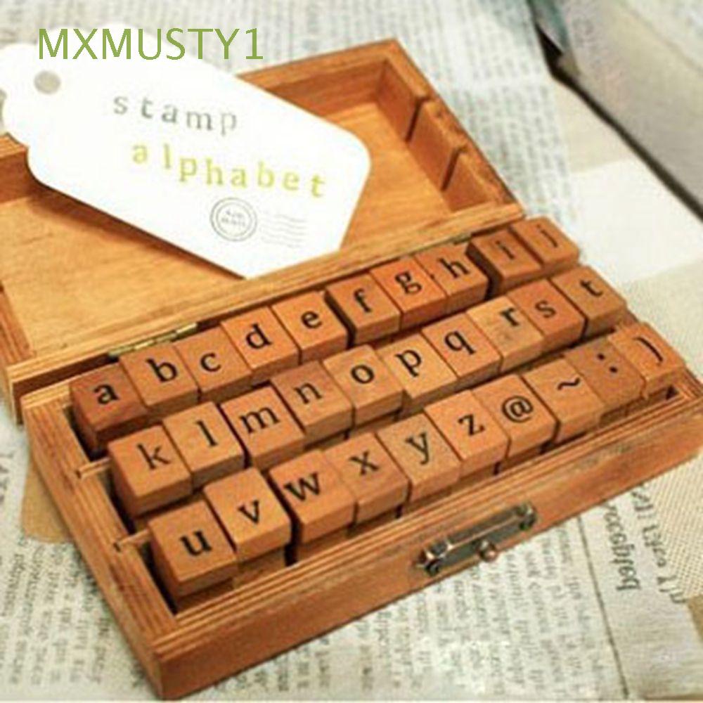 MXMUSTY1 Vintage Alphabet Letter Stamp Wooden Box School Supplies