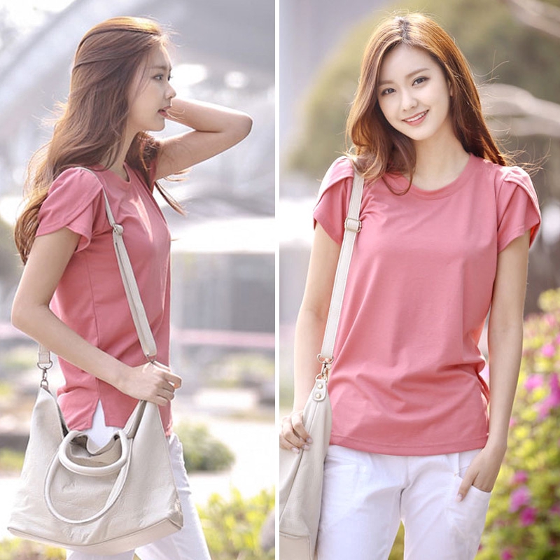 Large Size Short-sleeved T-shirt Pink Loose Simple Wild Half-sleeve Women's Clothing（spot）
