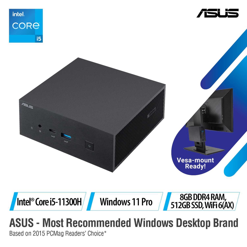 ASUS Ultracompact MINI PC PN63-S1-S5033AD Intel Core i5-11300H Processor, 8GB DDR4, 512GB SSD, Windows 11 pro, AX WiFi 6