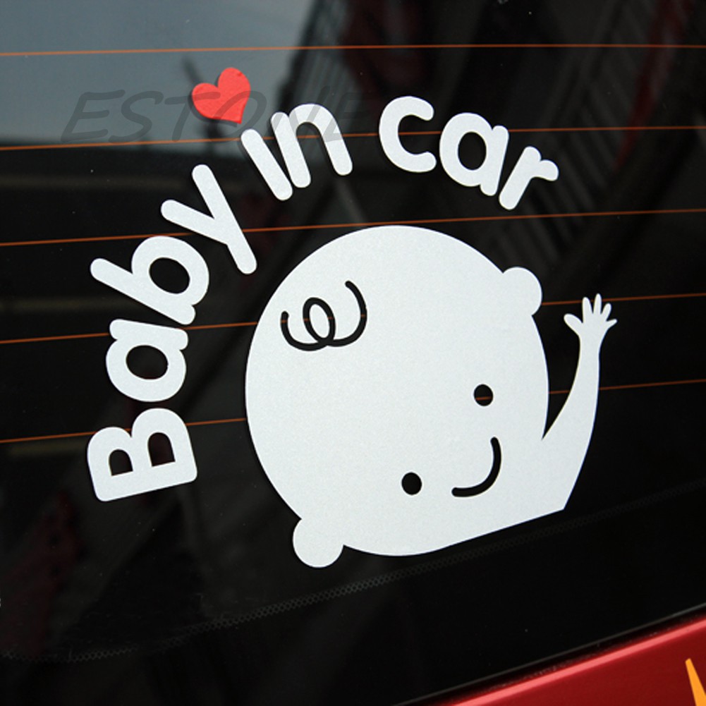 RUN♥Baby In Car Waving Baby on Board Safety Sign Cute Car Decal