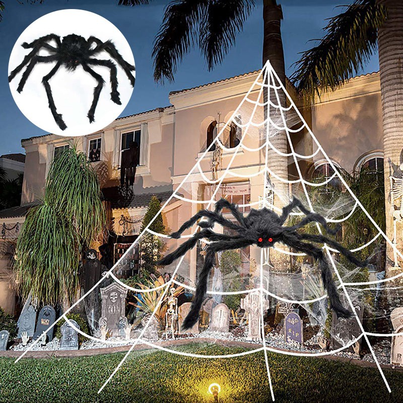 New Giant Halloween Spider Web Halloween Decorations with LED Eyes ...