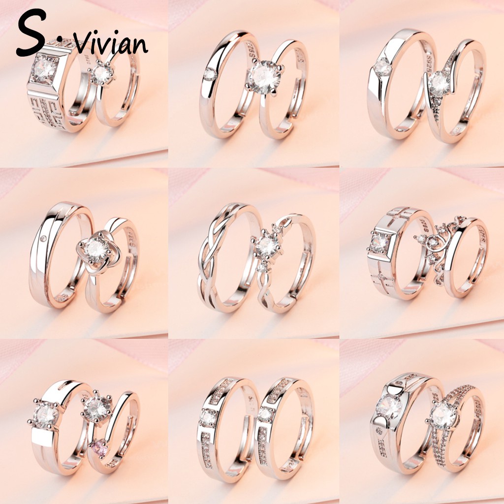 925 silver ring couple crown classic eight prong diamond wedding ring for women/men adjustable jewellery
