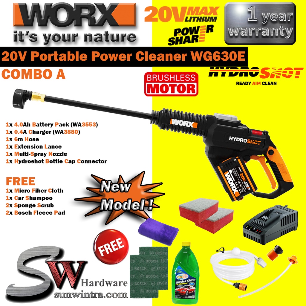 WORX 20V HYDROSHOT PORTABLE POWER CLEANER WG630E WG 630E COME WITH COMPLETE SET F.O.C 6x Accessories Shopee Singapore