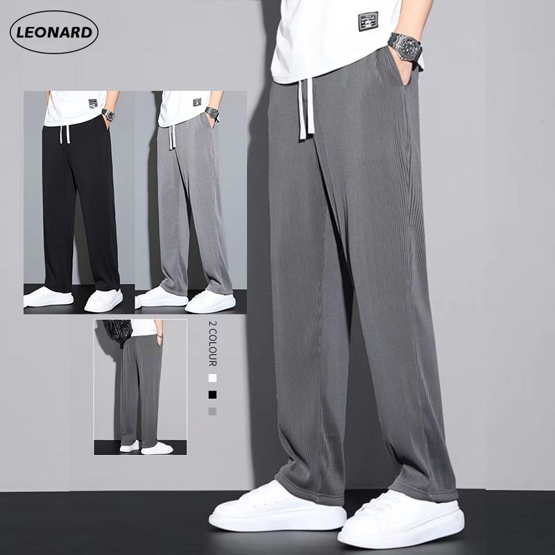 M8XL Plain Pants Men Summer Thin Ice Silk Straight Leg Long Pants