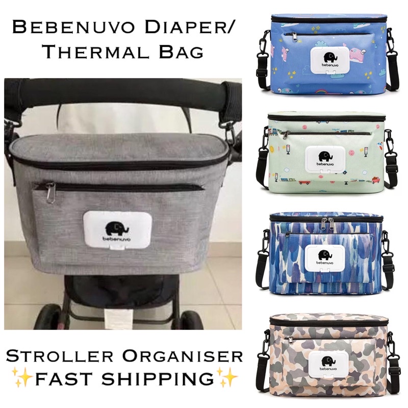 Bebenuvo Stroller Organiser Multi Storage Thermal Bottle Wet Wipes Sling Bag Shopee Singapore