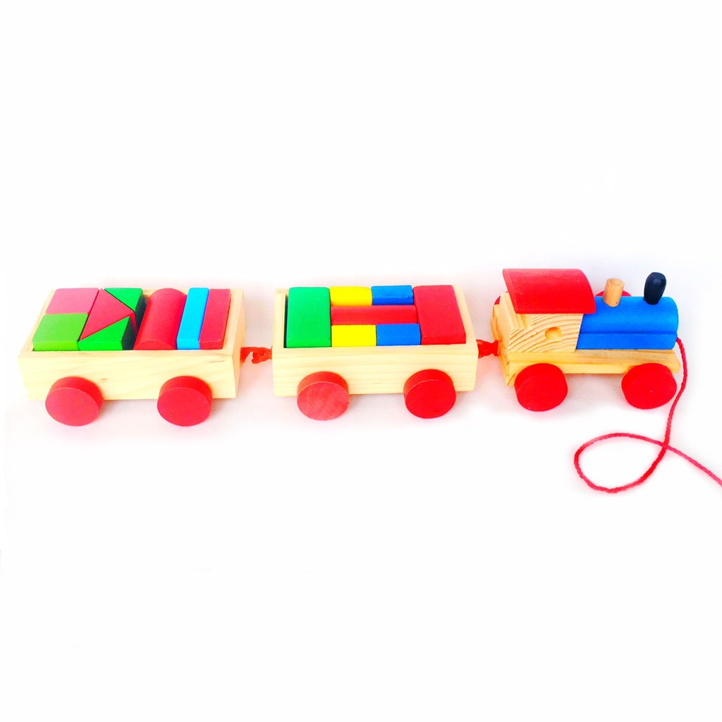 Wooden 3-Carriage Train with Colourful Blocks MYTOYS | Shopee Singapore