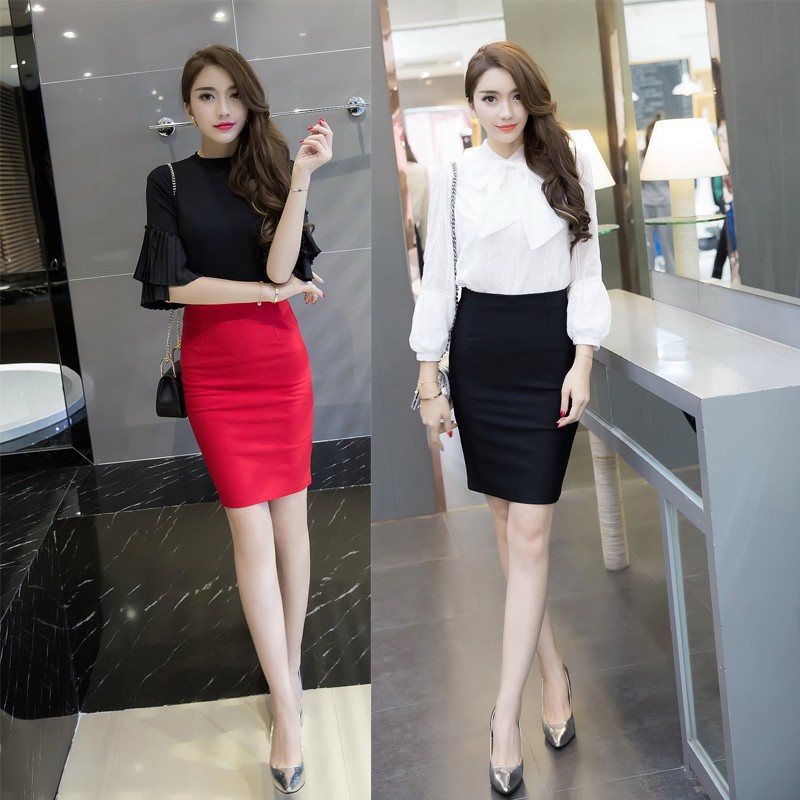 Women Pencil Skirt Female Office Lady OL Solid Elastic Above Knee Bodycon Mini Skirts Shopee Singapore