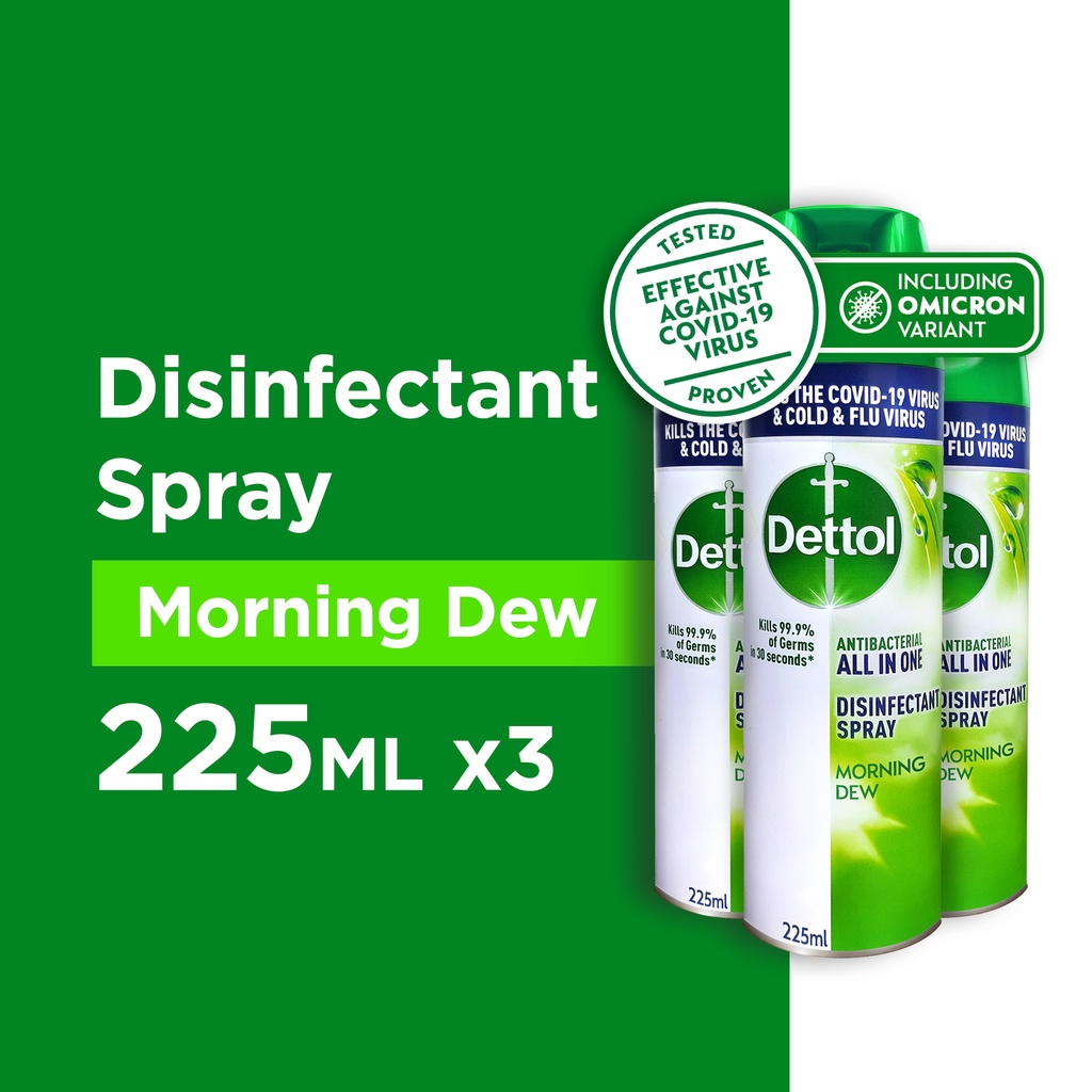 [Bundle of 3] Dettol Disinfectant Spray Morning Dew 225ml (Kills 99.9