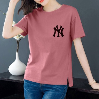 NY Yankees t shirt women funny Cotton letter print emoticon round