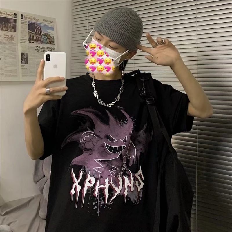 Summer Men's Short Sleeve T-Shirt Crewneck Oversized Shirt Anime Demon Printed Fashion Korean Tops Plus Size Graphic Tees Trendy Streetwear Black White Clothing For Men