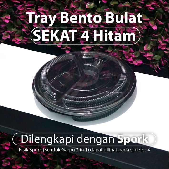 Black 4-Section Round Bento Tray - with 2-in-1 Spoon and Fork | Shopee ...