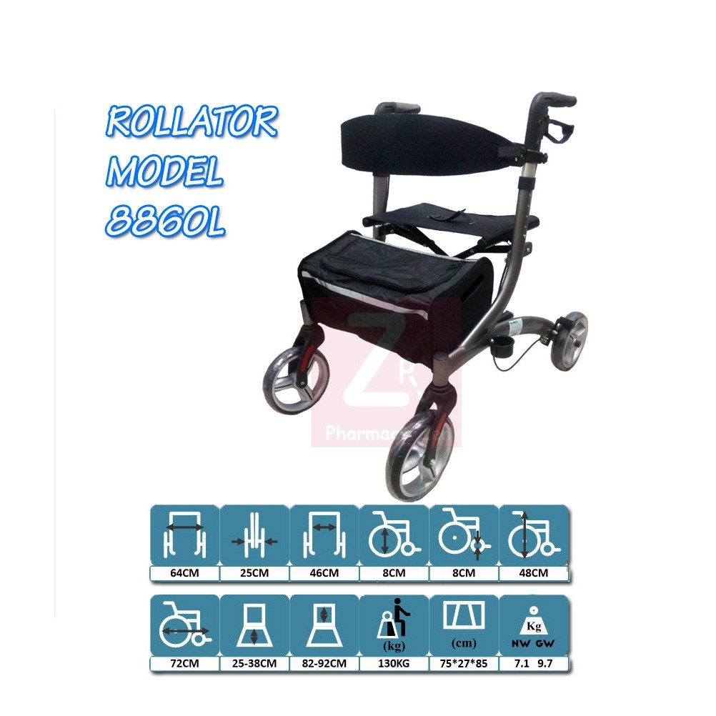 PROMEDICTECH ROLLATOR (TITANIUM) WA-8860L | Shopee Singapore