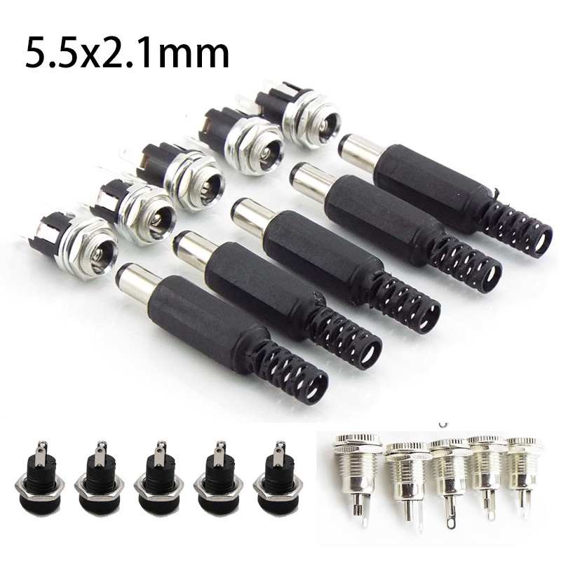5pairs Screw Nut Panel Mount Connector 12V 5.5*2.1mm DC Male Plugs ...