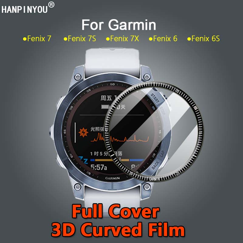 For Garmin Fenix 7 7S 7X 6 Pro Solar Clear Full Cover 3D Curved