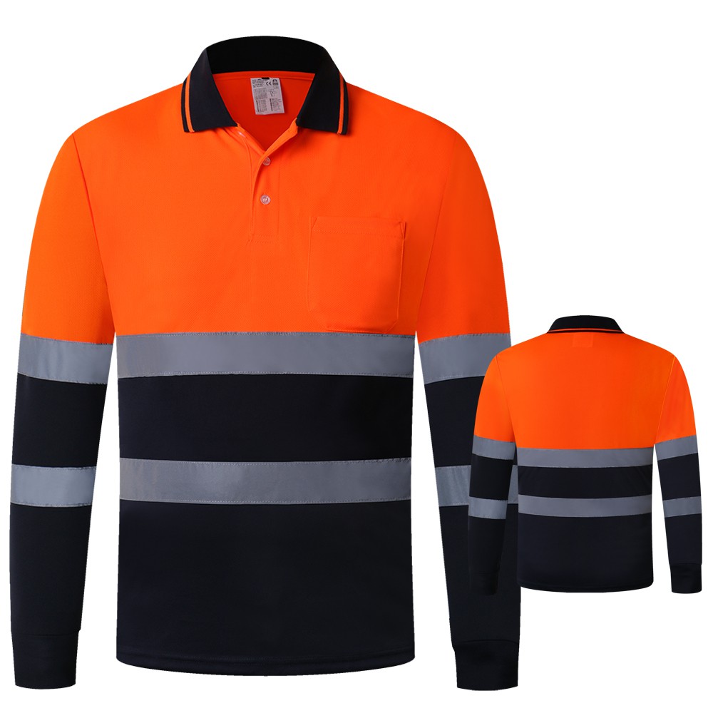 ANSI Class 2 Hi Vis Shirts Orange Navy Long Sleeve Reflective Polo Shirt Safety Work Shirt for Construction Men and Women Shopee Singapore