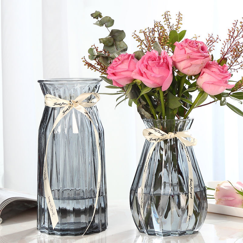 Creative Vase Glass Transparent Aquatic Living Room Decoration Flowers Vase Nordic Simple Lucky Bamboo   Flower Vase/Plastic Vase Imitation Ceramic Flower Pot Flower Basket Flower Vase Decoration Home