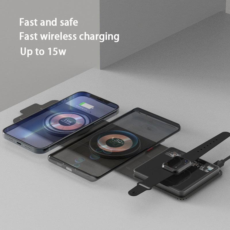 Magnetic Wireless Charger 3 in 1 Stand Foldable Portable Fast Chargers ...