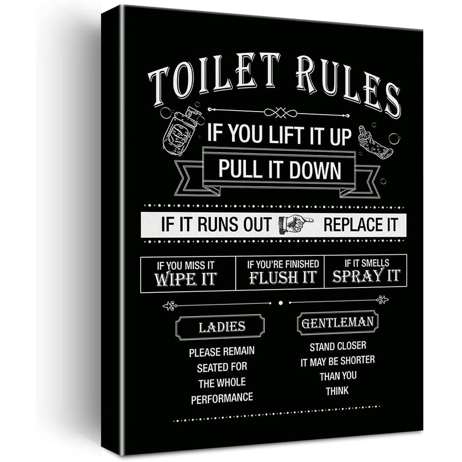 Funny Toilet Rules Rules Sign Canvas Wall Art, Bathroom Rules, Bathroom ...