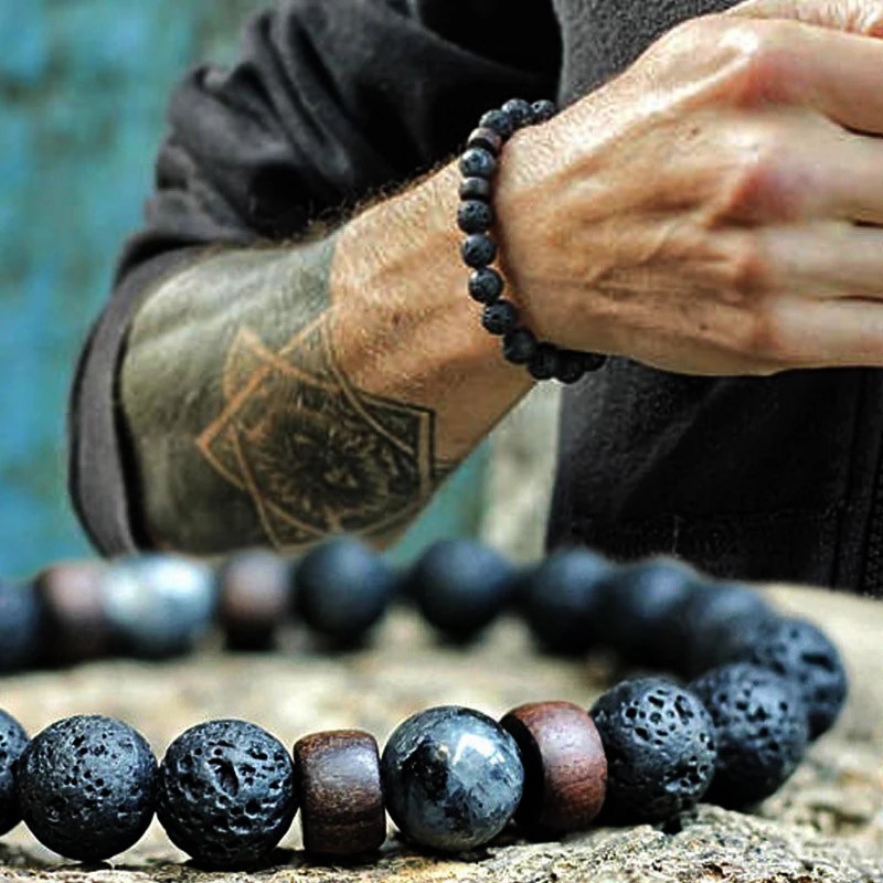 Men Volcanic Stone Bracelet / 8mm Moonstone Bead chakra Lava Beads Diffuser Bracelet Tibetan Buddha Bracelet  Wristband Men's Jewelry Gift Bracelets