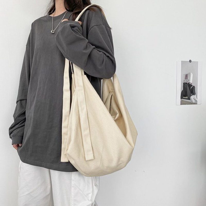 Simple Japanese Ulzzang Korean Fashion Big Capacity Canvas Women Tote Bag Crossbody Bag Shoulder Bag Hobo Bag for Women Birthday Gift