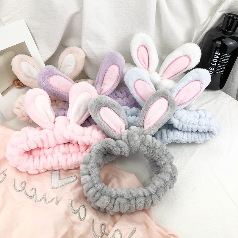 Cute Bunny Ears Face Wash Makeup Plush Headband Cute Rabbit Ears Fluffy ...