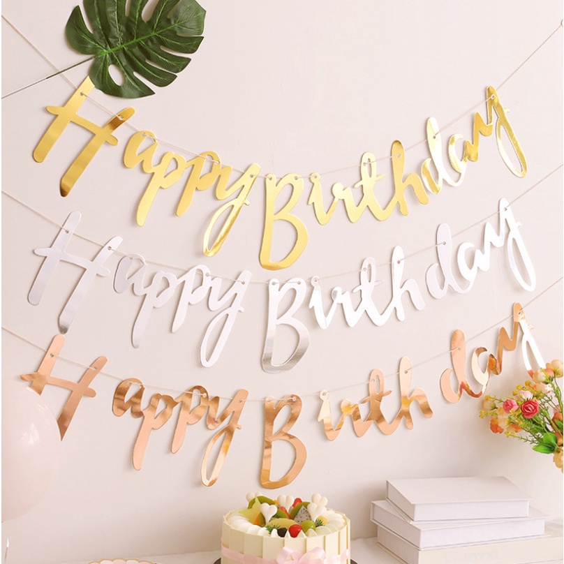Creative bronzing letters conjoined English letters happy birthday pull ...