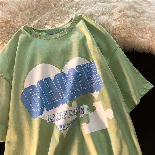 ?LadyZone? 2021 short sleeve t shirt Fashion Clothing Women loose cotton neck round large size blouse clothes