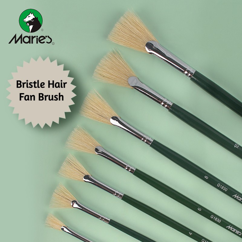 【G1830】Marie's Artist Fan Paint Brush Set of 6 Hog Bristle Fan Brush