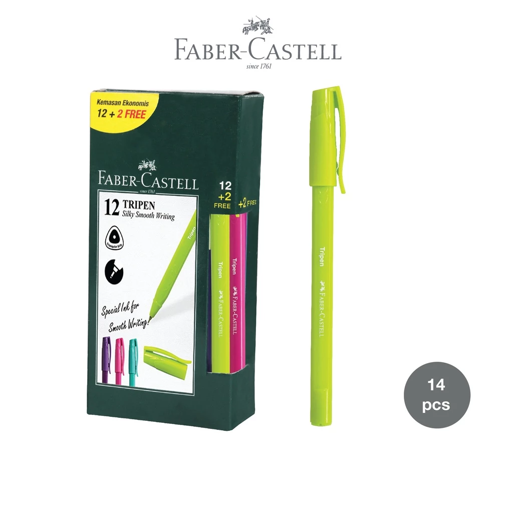 Faber-Castell Ballpen Pen Tripen 0.7mm MixBarrel Black Ink Box 12 Free 2 Pcs
