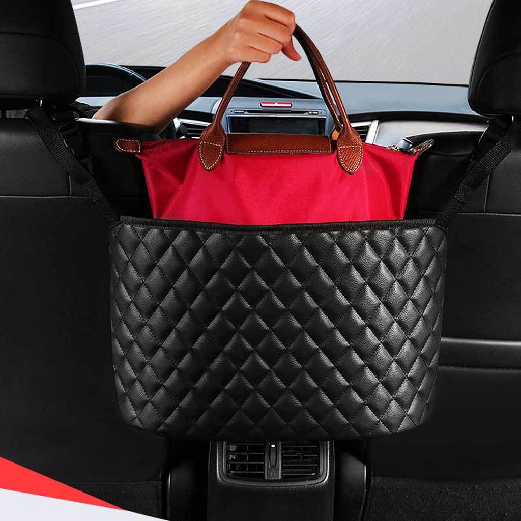 Multi Function Car Net Pocket Premium PU Leather Handbag Holder Car Bag Storage  Organizer Between Front Seats Pets Dog Kids Barrier Disturb Stopper for  SUVs, Cars, Trucks