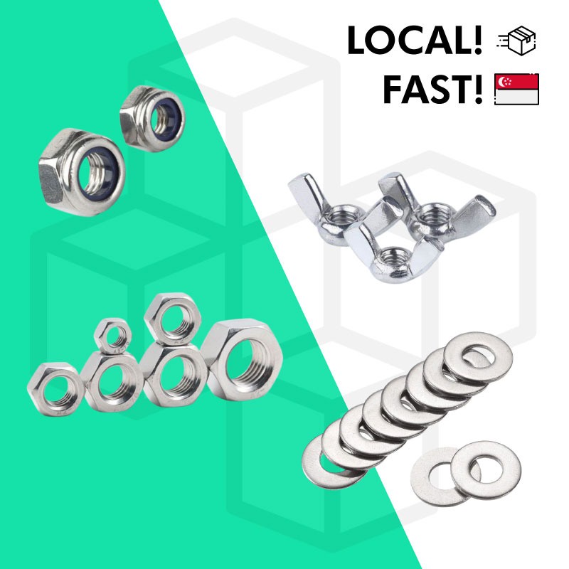 [SG STOCK] M3 M4 M5 M6 - Stainless Steel - Nut Hex - Washer - Nylon Nut (Nylock) - Wing
