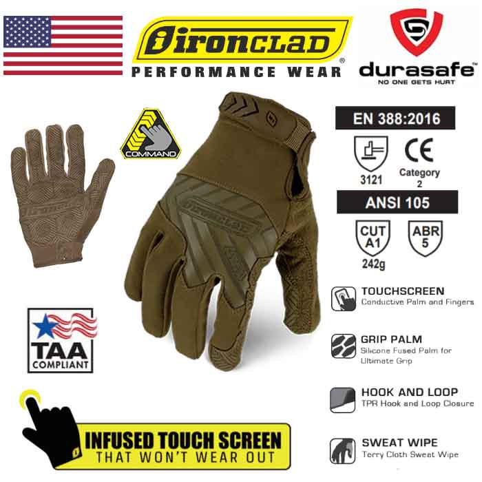 IRONCLAD IEXT-GCOY Command Tactical Grip Touch Screen Glove Coyote ...