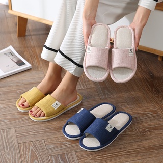 (SG Seller) Japanese Indoor Slipper Anti Slip Linen Men Women Slippers ...