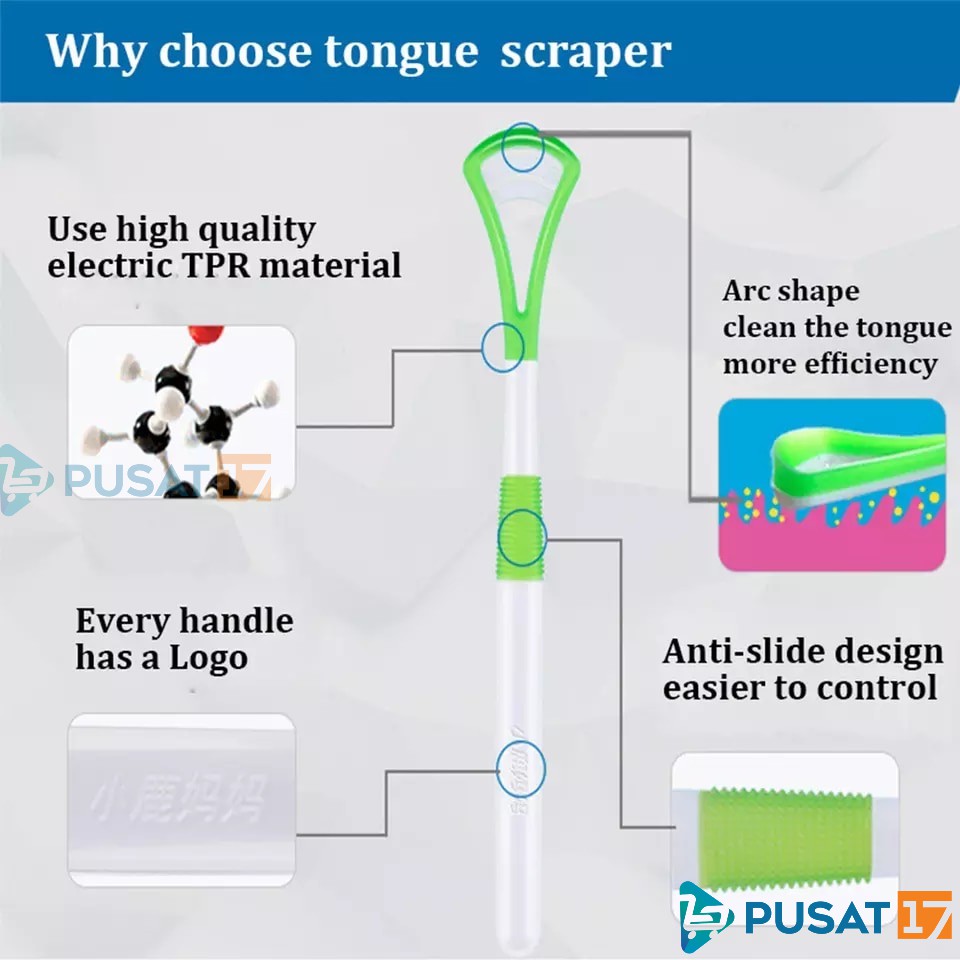 PEMBERSIH LIDAH / SIKAT LIDAH KUALITAS 2 FUNGSI / TONGUE CLEANER SCRAPER FOOD GRADE - Gambar 3