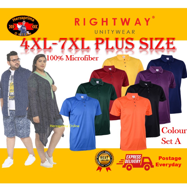 RIGHTWAY Big Size T-Shirt Microfiber 4XL-7XL Collar Polo Colour Set A ...