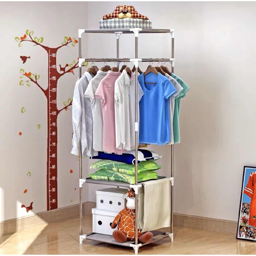 PPP Clothes Rack Hanger Stand Cloth Organizer Home Bedroom Shelf Floor ...