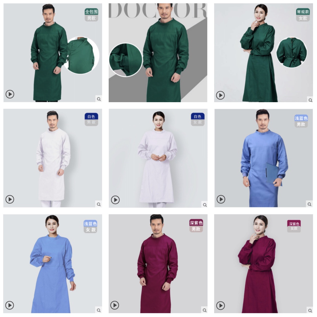 Surgical gowns surrounded by conventional men's and women's cotton long ...