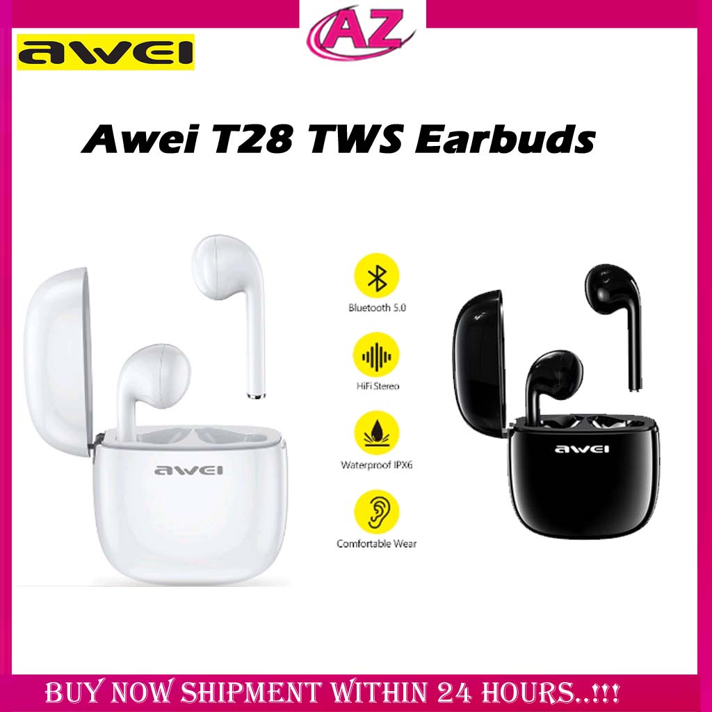 Awei T28 TWS Earbuds Bluetooth Earphones Waterproof IPX4 500mAh