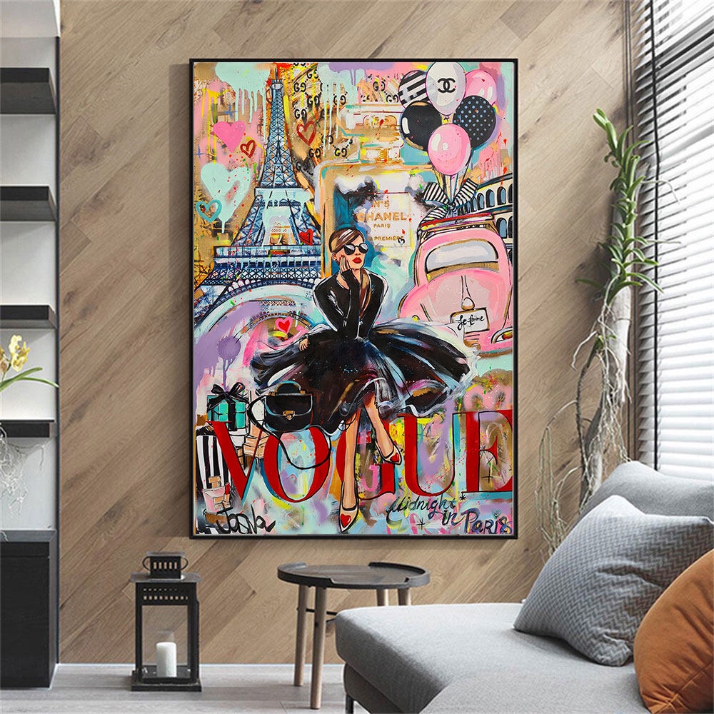 Modern Fashion Graffiti Street Pop Art Woman Poster Painting Canvas Print Wall  Picture For Living Room Home Decoration Frameless