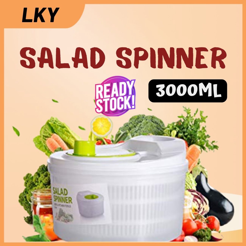 LKY 3L Vegetable Salad Spinner Lettuce Vegetable Fruit Spinach Drainer Remove Water Washer Quick Dry BPA Free Shopee Singapore