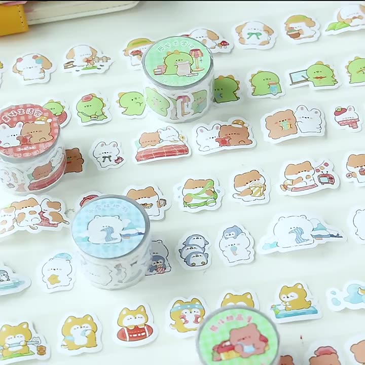 3 Meters Cute Cartoon Pets Series Tape Stickers Student Scrapbook Deco ...