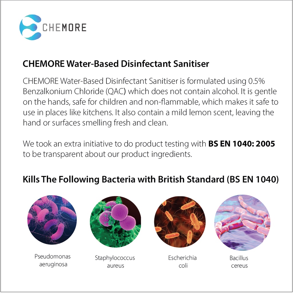 CHEMORE Sanitiser/Surface Disinfectant Water-Based - 5L | Shopee Singapore