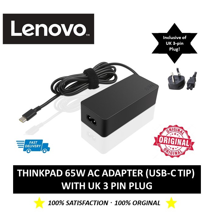 Lenovo Thinkpad 65W AC Power Adapter (Type C USB tip) Laptop Charger ...