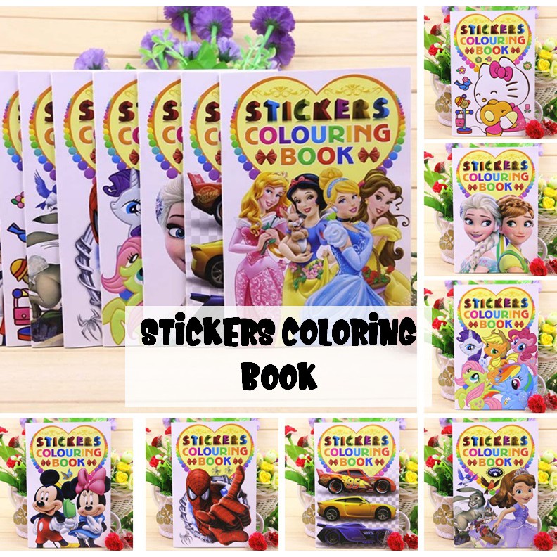 Sticker Book Coloring Book/ Children Kids Goodie Bag Gifts/ Hello Kitty Princess Spiderman McQueen Frozen Present Color
