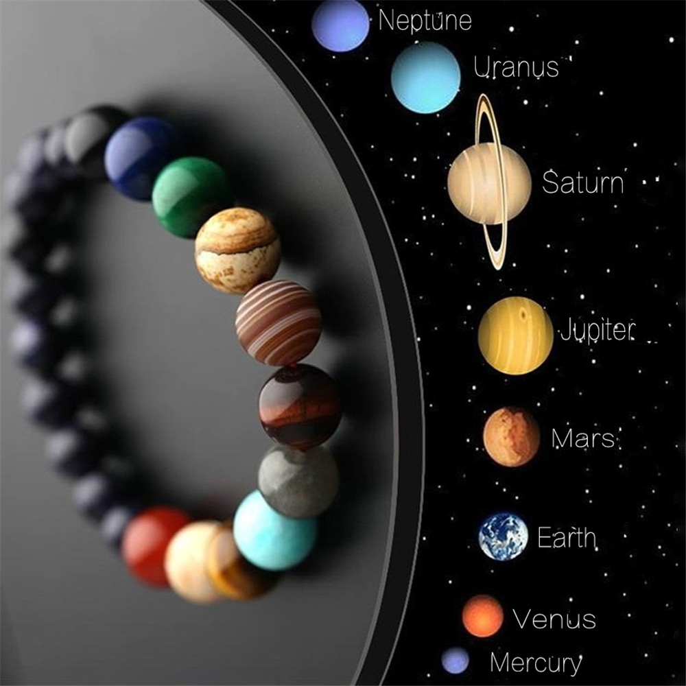 Eight Planets Natural Stone Lovers Bracelet Yoga Bangle Solar System Chakra Galaxy Men Women Jewelry Bead Bracelet
