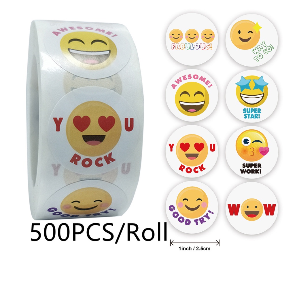 1 Inch 500Pcs/roll Sticker for Kids Kawaii Smiley Face School Teacher ...