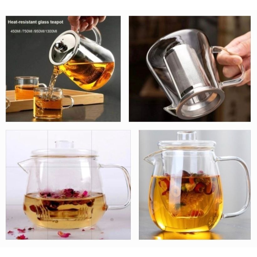 Heat Resistant Transparent Clear Borosilicate Glass Teapot 400ml