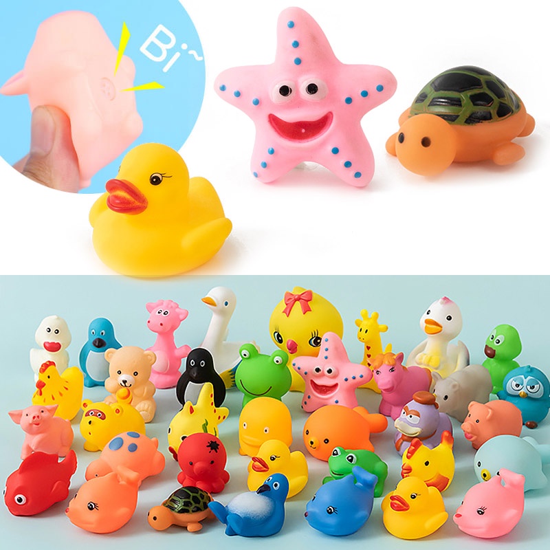 9PCS Cute Animals Baby Bath Toy Duck Fish Colorful Soft Rubber Float  Squeeze Sound Swimming Water Toy Beach Toys for Baby