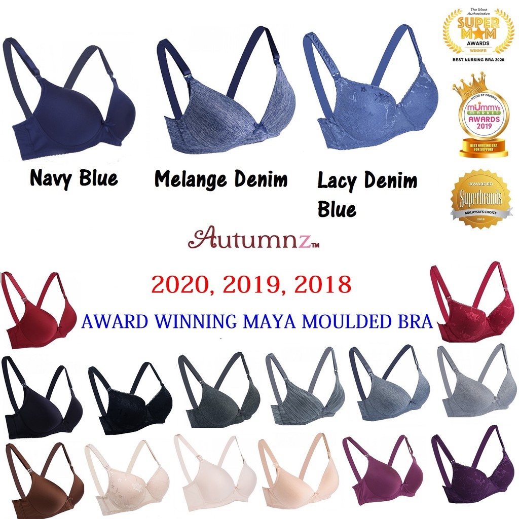 Autumnz Maya Nursing Bra No Underwire Navy Blue Melange Denim Lacy Denim Blue AWARD WINNER 2020 2019 2018 Shopee Singapore