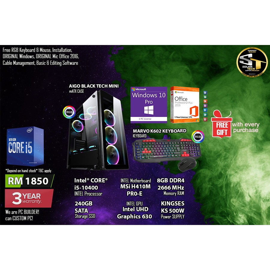 CUSTOMPC Intel CoreTM i5-10400 (3 YEAR WARRANTY) | Shopee Singapore